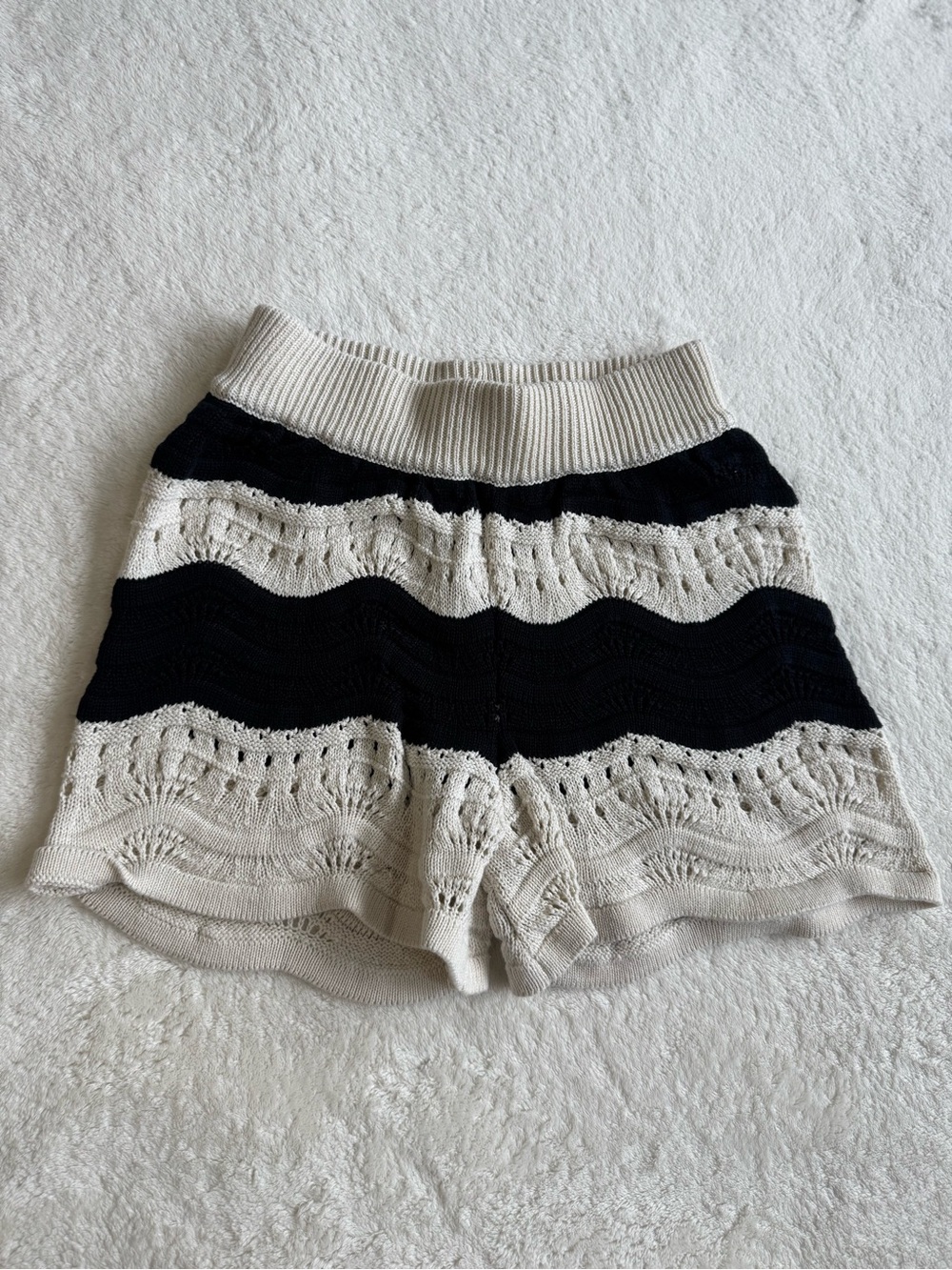 By Anthropologie Striped Knit Shorts — Black & Cream — Small